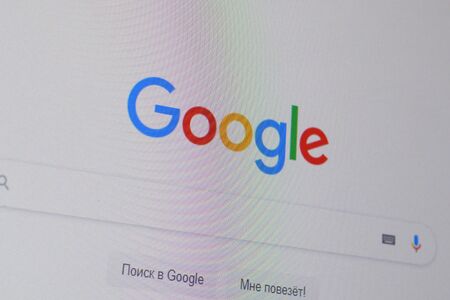 NY, USA - DECEMBER 16, 2019: Homepage of google website on the display of PC, url - google.com.