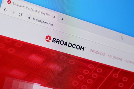 NY, USA - DECEMBER 16, 2019: Homepage of broadcom website on the display of PC, url - broadcom.com.
