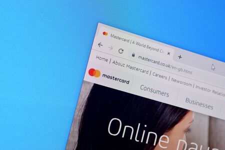 NY, USA - DECEMBER 16, 2019: Homepage of mastercard website on the display of PC, url - mastercard.com.のeditorial素材