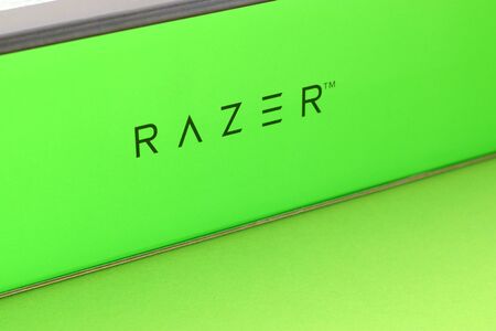 NY, USA - DECEMBER 20, 2019: Razer Goliathus Speed Gaming green mouse pad and box with logo. Razer...