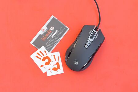 NY, USA - DECEMBER 20, 2019: P93 Bloody cybersport gaming mouse by A4Tech Co Ltd, a Taiwanese...