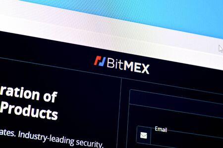 NY, USA - DECEMBER 16, 2019: Homepage of bitmex website on the display of PC, url - bitmex.com.
