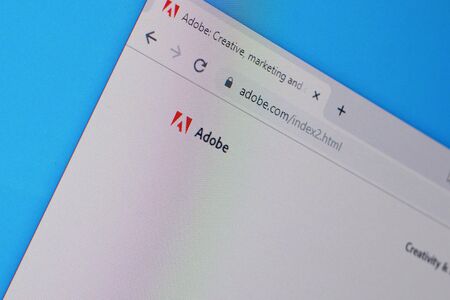 NY, USA - DECEMBER 16, 2019: Homepage of adobe website on the display of PC, url - adobe.com.のeditorial素材