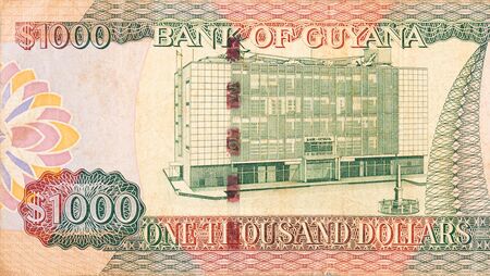 Part of brown Guyana 1000 dollars Banknote fragment close upの写真素材