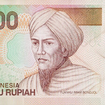 Portrait of Bondjol - Minangkabau religious leader on Indonesia 5000 Rupiah 2001 bank note, national...