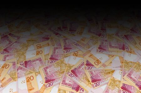 Close up pattern of new Belarusian money twenty rubles. Developed in 2009 after the Belarusian...
