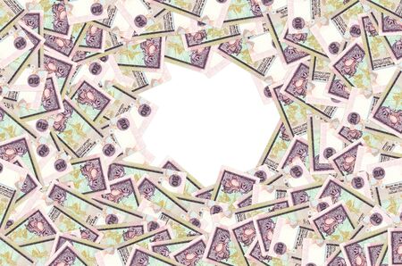 Pattern of 20 Sri Lanka rupees banknote is national currency of Sri Lanka. Side of money bill close...