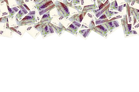 Pattern of 100 Cambodian riels banknote is national currency of Cambodia. Side of money bill close...