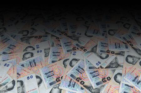 King Bhumibol Adulyadej on 50 Baht Thailand money bill close up. Bill of national currency of Thailand. 2004の写真素材
