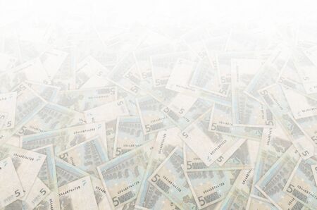 Pattern part of 5 euro banknote close-up with small brown details. European currency bill