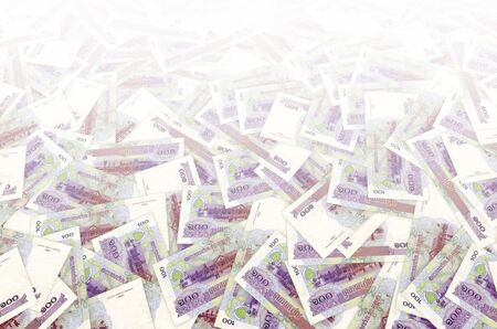Pattern of 100 Cambodian riels banknote is national currency of Cambodia. Side of money bill close...