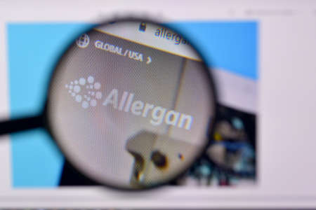 NY, USA - FEBRUARY 29, 2020: Homepage of allergan website on the display of PC, url - allergan.com.のeditorial素材