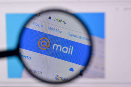 NY, USA - FEBRUARY 29, 2020: Homepage of mail ru website on the display of PC, url - mail.ru.のeditorial素材