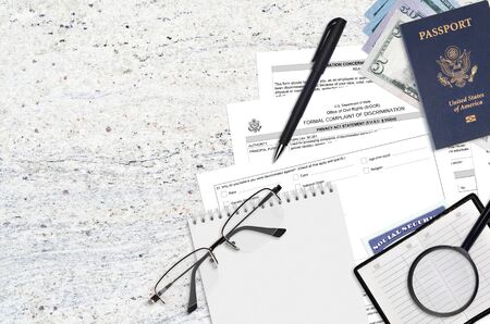 Department of State form DS3079 Formal complaint of discrimination lies on table and ready to fill. Paperwork concept. Flat lay top viewの写真素材