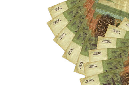 500 russian rubles bills lies isolated on white background with copy space. Rich life conceptual...