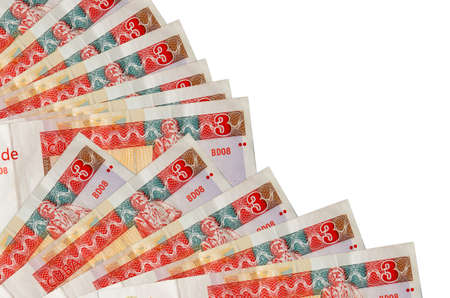 3 cuban pesos convertibles bills lies isolated on white background with copy space stacked in fan close up. Payday time concept or financial operationsの写真素材