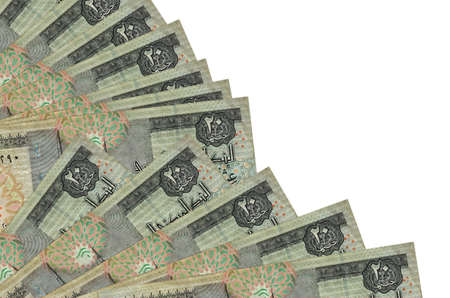 20 Egyptian pounds bills lies isolated on white background with copy space stacked in fan close up....