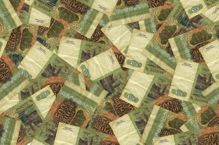 500 russian rubles bills lies in big pile. Rich life conceptual background. Big amount of money