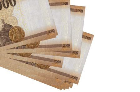 2000 Hungarian forint bills lies in small bunch or pack isolated on white. Mockup with copy space....