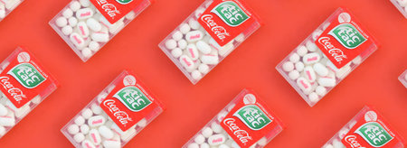 KHARKOV, UKRAINE - OCTOBER 17, 2020: Many Tic Tac Candy packages with Coca-Cola taste. Tic tac is...
