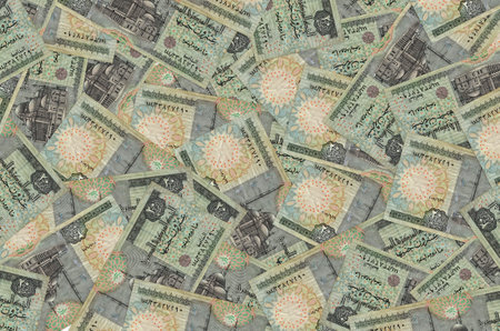 20 Egyptian pounds bills lies in big pile. Rich life conceptual background. Big amount of moneyの写真素材