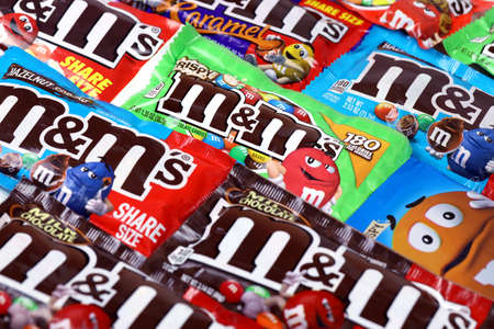 KHARKOV, UKRAINE - MARCH 15, 2021: MM's chocolate candies packs with various tastes and design. MM's...