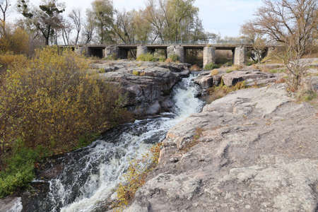 Rocky bank, mountain landscape. View of mountain river in early spring. nature landscape,...