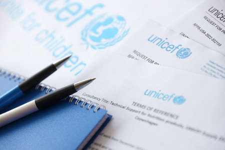 TERNOPIL, UKRAINE - MAY 2, 2022: Request for proposal for services from UNICEF - United Nations...