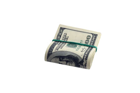 Bundle of US dollar bills isolated on white. Pack of american money with high resolution on perfect...