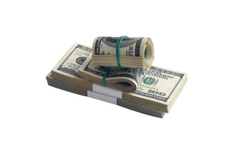 Bundle of US dollar bills isolated on white. Pack of american money with high resolution on perfect...