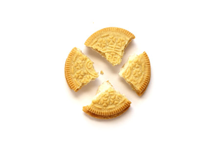 TERNOPIL, UKRAINE - MAY 28, 2022: Oreo golden crispy cookie on white background. The brand Oreo is owned by american company Mondelez internationalのeditorial素材