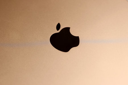 KHARKIV, UKRAINE - JANUARY 27, 2021: Brand new Apple iPad golden body surface with company logo. Apple Inc. is an American technology company headquartered in Californiaのeditorial素材