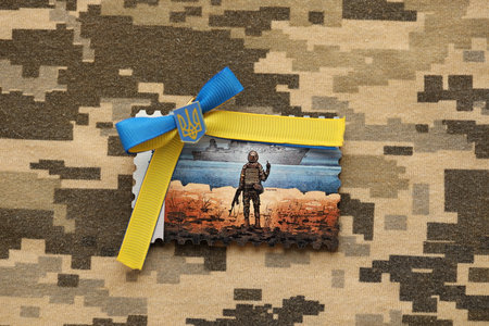 TERNOPIL, UKRAINE - SEPTEMBER 2, 2022 Famous Ukrainian postmark with russian warship and ukrainian...