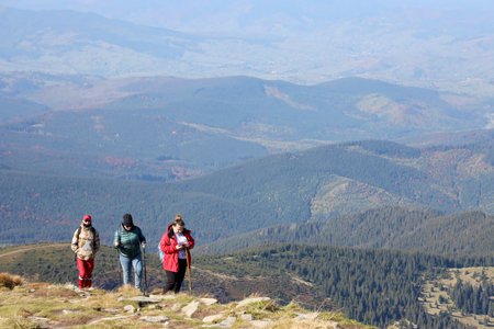 CARPATHIAN MOUNTAINS, UKRAINE - OCTOBER 8, 2022 Mount Hoverla. Carpathians in Ukraine in autumn....