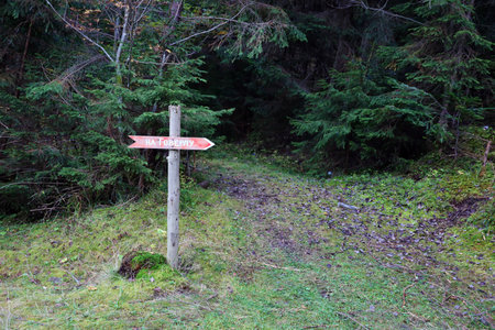 Arrow sign to Mount Hoverla direction hanging peak of the Ukrainian Carpathiansの写真素材