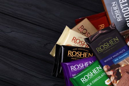 KHARKIV, UKRAINE - JANUARY 2, 2021 Roshen chocolate production. Roshen Confectionery Corporation is a Ukrainian confectionery manufacturing group since 1996のeditorial素材