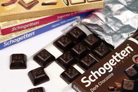 KYIV, UKRAINE - MAY 4, 2022 Schogetten chocolate. Chocolate goods produced by Ludwig Schokolade GmbH and Co. KG one of Europes most successful confectionery suppliersのeditorial素材