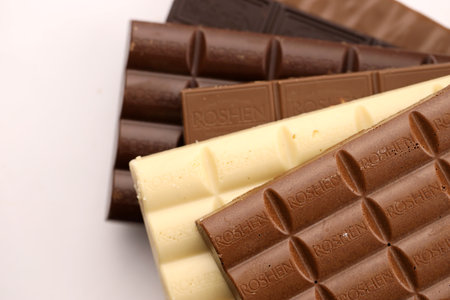 KHARKIV, UKRAINE - JANUARY 2, 2021 Roshen chocolate production. Roshen Confectionery Corporation is a Ukrainian confectionery manufacturing group since 1996のeditorial素材