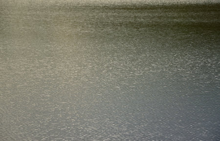 The texture of dark river water under the influence of wind, imprinted in perspective. Horizontal imageの写真素材
