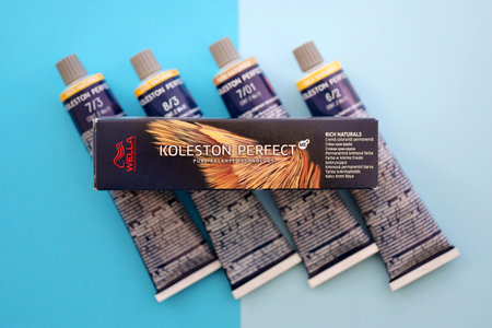 KYIV, UKRAINE - OCTOBER 31, 2023 Welloxon perfect and Koleston perfect production of Wella brand....