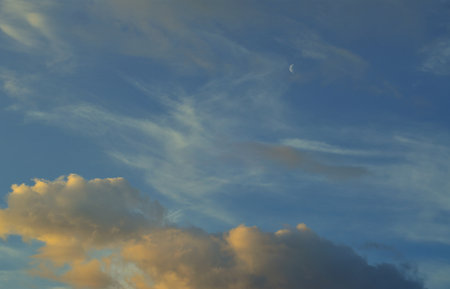 Dark blue cloud rainy storm sky on evening sad feeling mood tone backgroundの写真素材