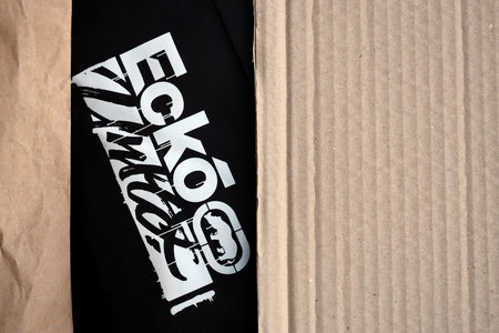 KYIV, UKRAINE - 4 MAY, 2023: Ecko Unltd company logo on new brand clothes close upのeditorial素材