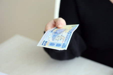 Accountant gives tax return money in Iranian rials cash. Taxation period and annual taxpayers...