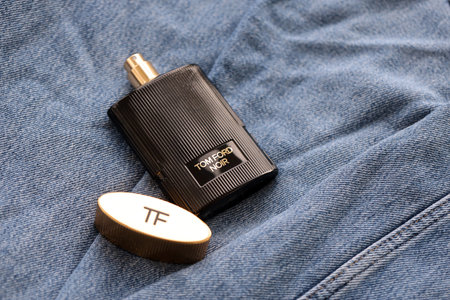 KYIV, UKRAINE - OCTOBER 31, 2023 Tom Ford Noir perfume bottle. Tom Ford is American fashion designer launched his eponymous luxury brand in 2006のeditorial素材