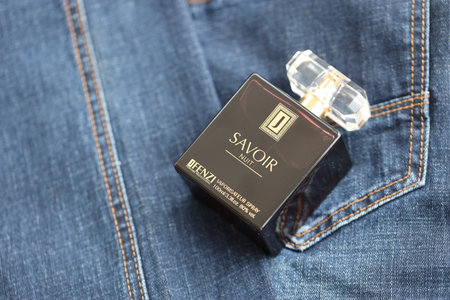 KYIV, UKRAINE - OCTOBER 31, 2023 Savoir Nuit unisex fragrance bottle by Jfenzi. Jfenzi perfume professional is perfumery company based in Polandのeditorial素材