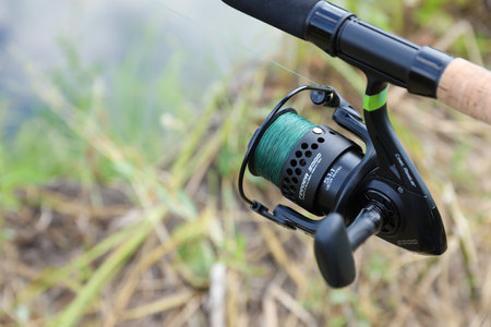 KYIV, UKRAINE - 4 MAY, 2023: Fishing equipment of Flagman brand close up. Flagman company is one of unconditional leaders of the european fishing marketのeditorial素材