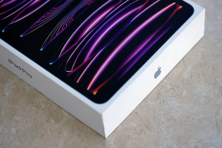 KYIV, UKRAINE - 4 MAY, 2023: Apple ipad 2022 with 12.9 inch diagonal display resolution on m2...