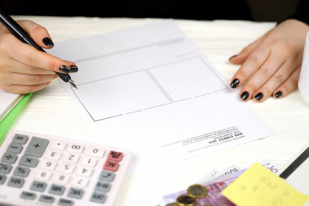 Accountant fill french tax form Notice of housing tax in end of tax period. Taxation and paperwork...
