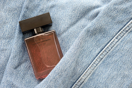 KYIV, UKRAINE - OCTOBER 31, 2023 Narciso Rodriguez Musc Noir Rose For Her perfume bottle. Narciso Jesus Rodriguez is an American fashion designer from New Jerseyのeditorial素材