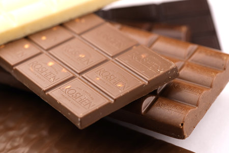 KHARKIV, UKRAINE - JANUARY 2, 2021 Roshen chocolate production. Roshen Confectionery Corporation is a Ukrainian confectionery manufacturing group since 1996のeditorial素材